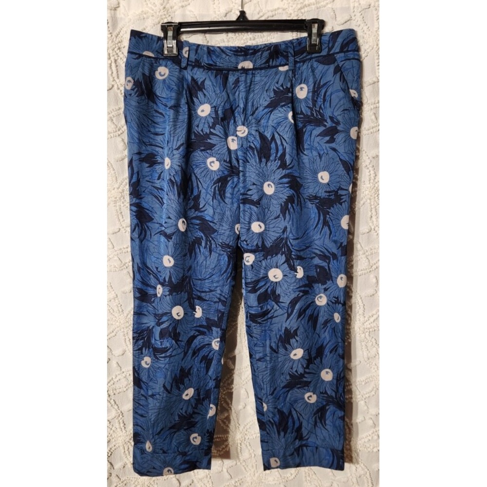 Anthropologie Elevenses Womens Floral Ankle Pants Size 8 Blue Art to Wear